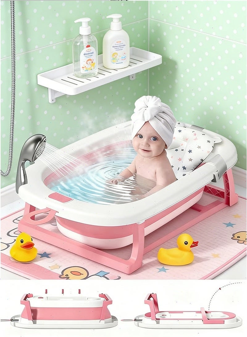 يواوليتي حوض استحمام للأطفال، حوض استحمام قابل للطي مع وسادة استحمام ناعمة للأطفال حديثي الولادة، فتحة تصريف وأرجل دعم مانعة للانزلاق (وردي) - Image 2